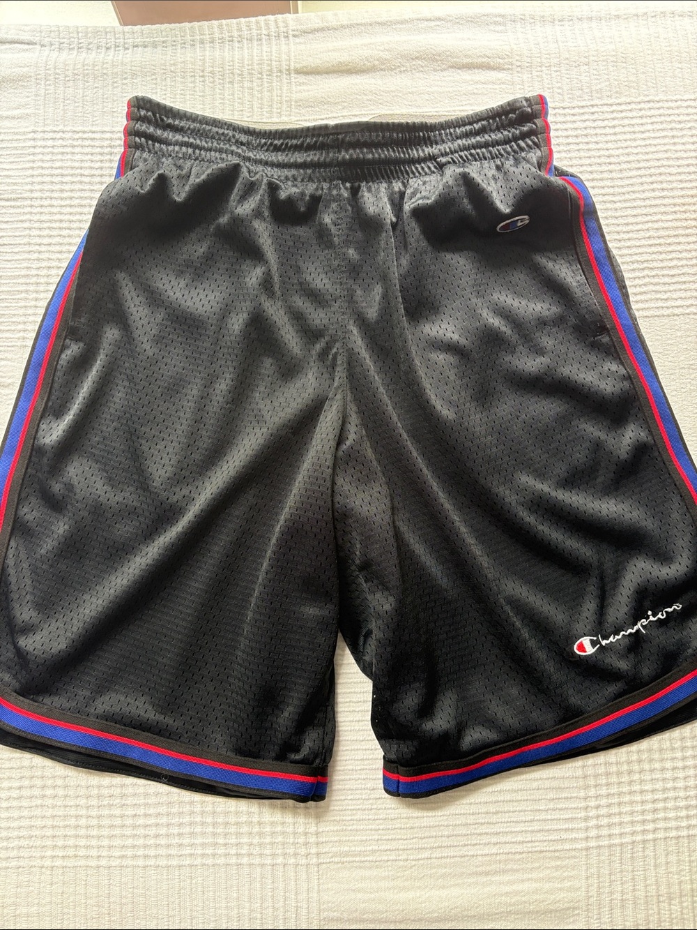 Champion Black Athletic Mesh Shorts with Red & Blue Trim